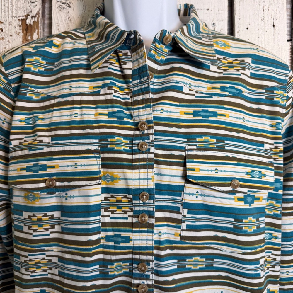 Rank 45 Men XL Western Shirt Teal Western Stretch‎ Rodeo Cowboy 90s Style Retro